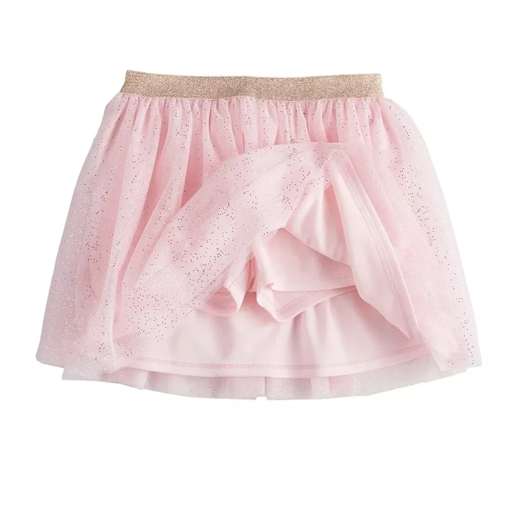 Girls Jumping Bean Light Pink Tulle Skort with Shimmer